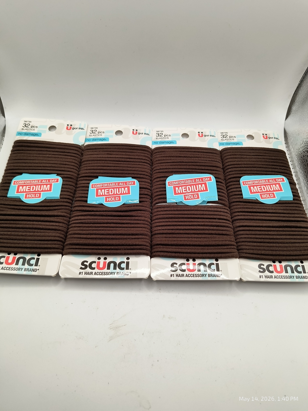 scunci Brown Medium Hold Elastic Hair Bands - 4 Packs of 32 Hair Ties Ponytail